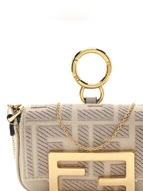 FENDICanvas Vitello King FF Embroidered Nano Maxi Buckle Baquette Charm Nuvola